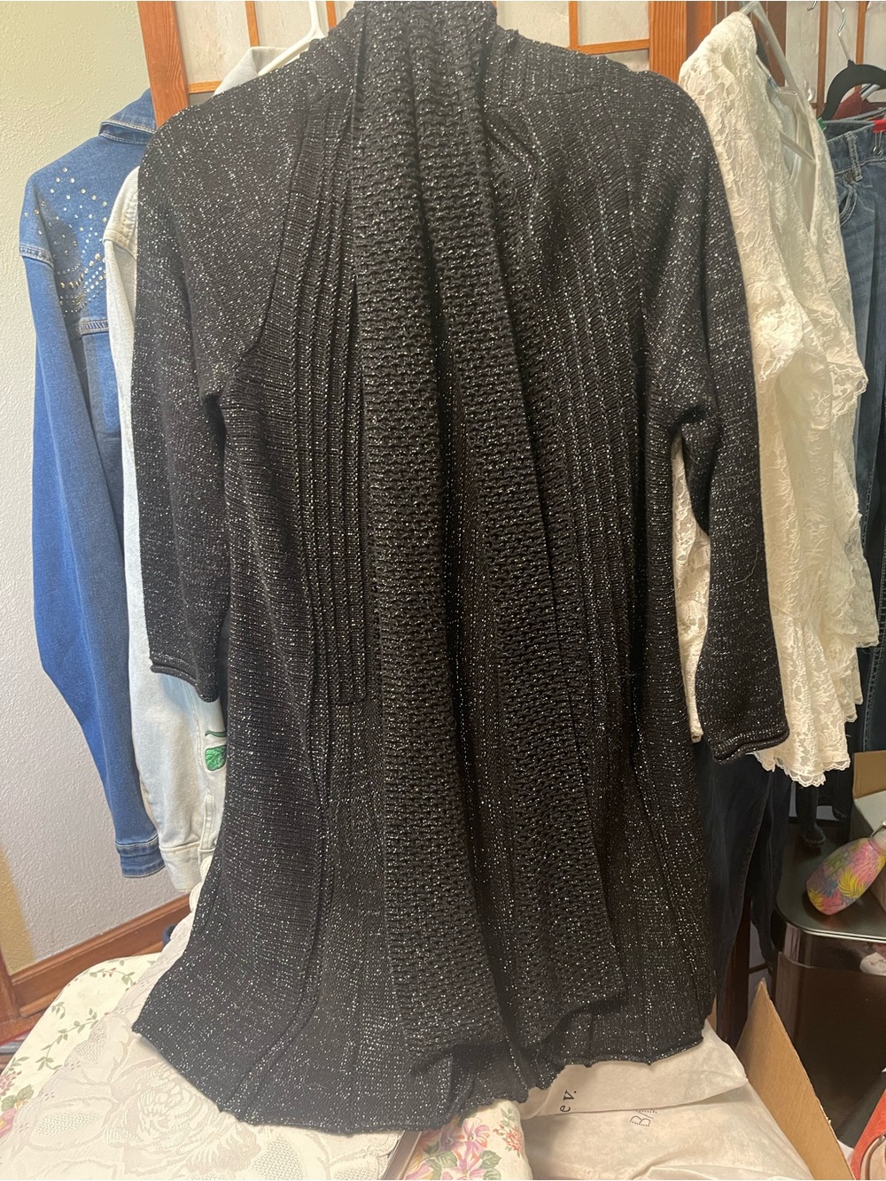 #100-Black open-front long cardigan